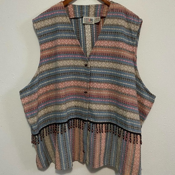 Multicolored Vintage Western Beaded Fringe Vest - Picture 2 of 7
